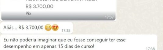 Depoimento de aluna sobre resultados financeiros